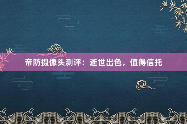 帝防摄像头测评：逝世出色，值得信托